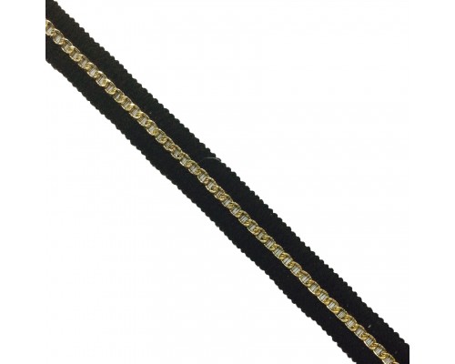 Тесьма пришивная с цепочкой шир.2,2 см (22 мм). арт.8965 цв.черный уп.9,14 м.